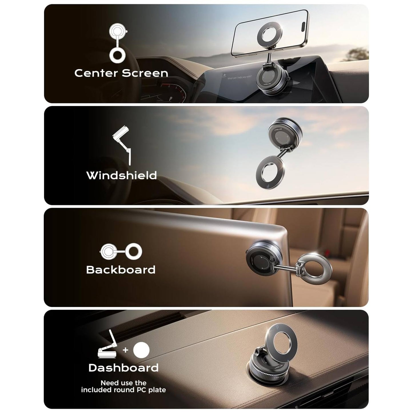 360Β° Car Mount Magnetic Phone Holder with Vacuum Suction