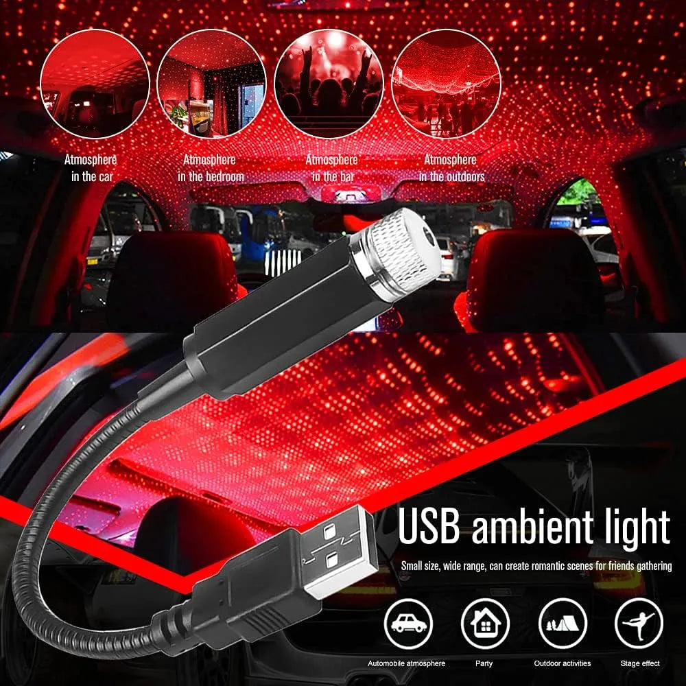 USB Car LED Star Light – Romantic Ambient Ceiling Lamp & Party Laser Accessory